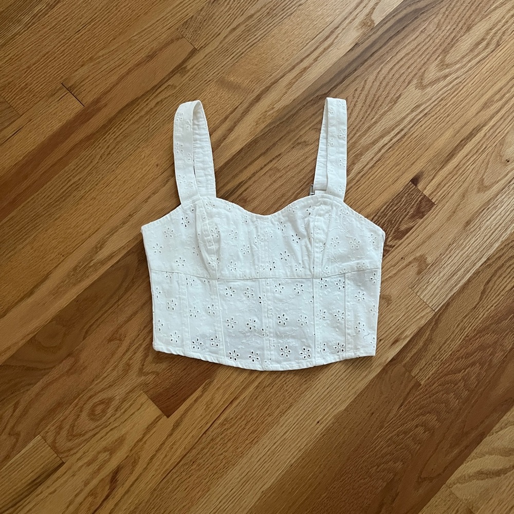 Guess white bustier jean denim corset eyelet